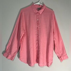 J. Jill Love Linen Essential Shirt Button Down Top Coral Long Sleeve Size M (F)